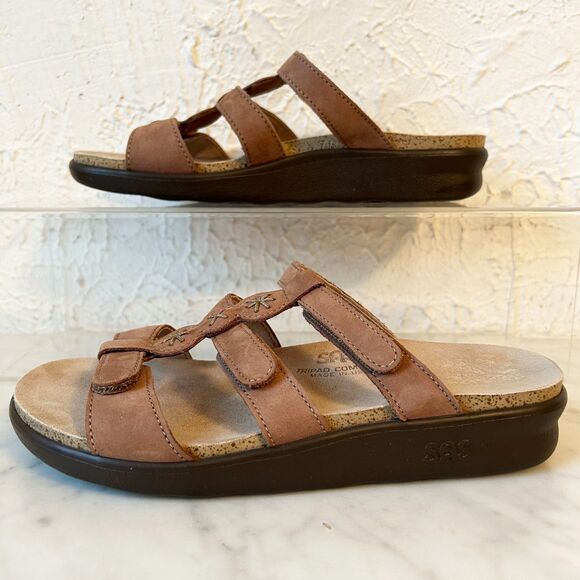 SAS Brown Leather Sandals Women’s Size 6.5 Tripad Comfort Cushion Made in USA - Picture 3 of 8